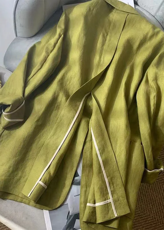 Water - resistant women's trench coats with adjustable cuffs for rainy daysLoose Green Peter Pan Collar Pockets Linen Thin Coat Spring Summer Water - resistant women's trench coats with adjustable cuffs for rainy daysLoose Green Peter Pan Collar Pockets Linen Thin Coat Spring Summer