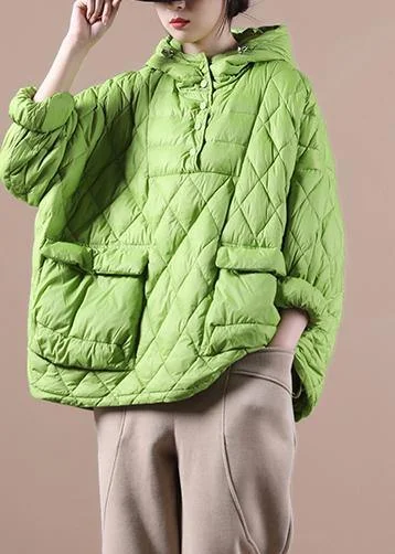 Women's pea coats with brass buttons for a nautical - inspired styleLoose Green Winter Puffer Jacket Hooded Down Coat