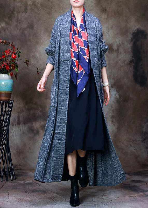 Shearling - lined women's leather coats for ultimate warmth and luxuryLoose Grey V Neck Woolen knit trench coats Spring