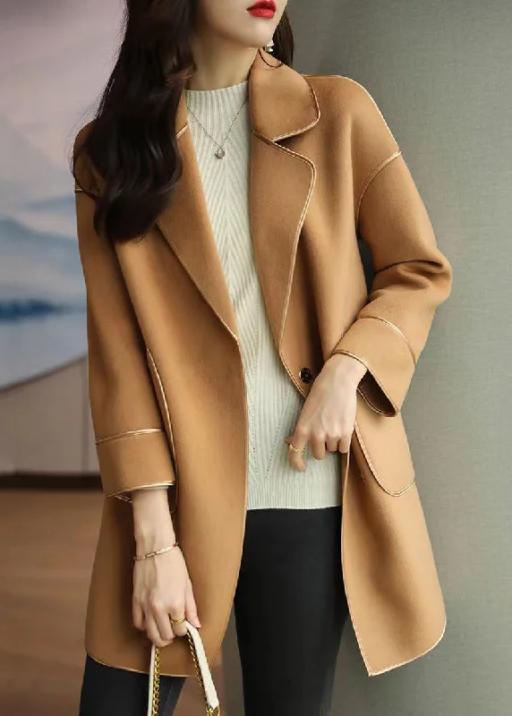 Women's reversible down coats with two - tone designs for versatile stylingLoose Khaki Peter Pan Collar Pockets Woolen Trench Coat Fall
