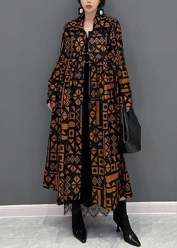 Women's pea coats with brass buttons for a nautical - inspired styleLoose Orange Peter Pan Collar Print Button Trench Coats Fall
