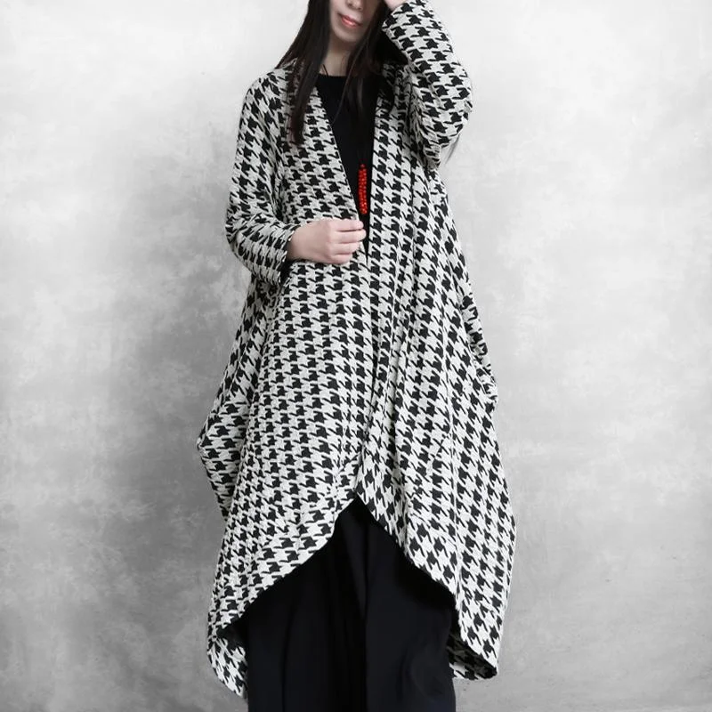 Women's waterproof parka coats with multiple pockets for practicalityLoose patchwork asymmetric top quality tunics for women black white plaid Art coats fall Women's waterproof parka coats with multiple pockets for practicalityLoose patchwork asymmetric top quality tunics for women black white plaid Art coats fall