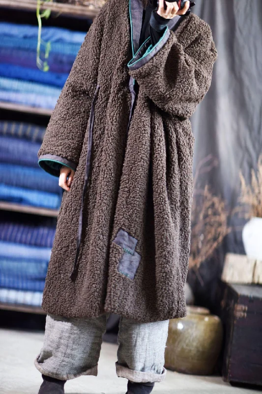 Plus size women's wool blend coats for a warm and stylish winterLoose Patchwork Warm Long Coat Female Vintage Winter Trench Coat Ladies Retro Long Topcoat 2020