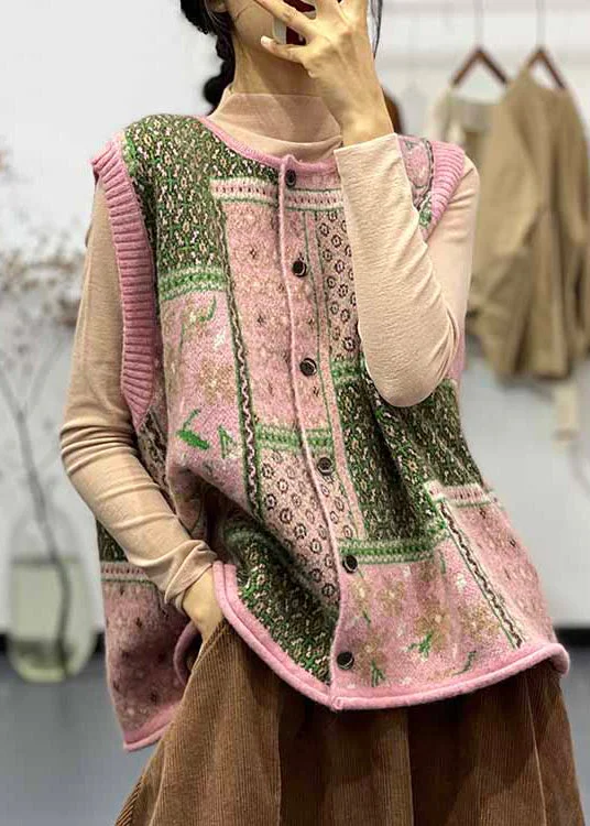 Women's longline double - breasted camel coats for a sophisticated lookLoose Pink O Neck Button Cotton Knit Waistcoat Sleeveless Women's longline double - breasted camel coats for a sophisticated lookLoose Pink O Neck Button Cotton Knit Waistcoat Sleeveless