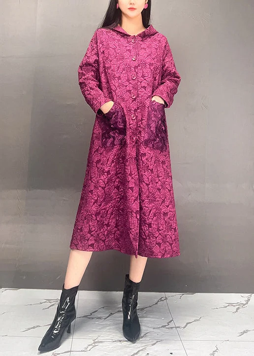 Petite women's wool blend coats with a tailored fit for a flattering silhouetteLoose Purple Pockets Button Cotton Hoodies Coat Fall