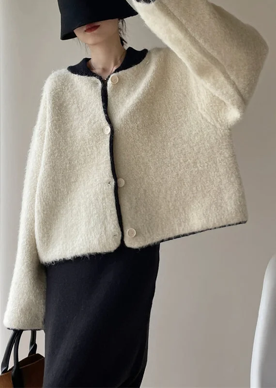 Plus size women's wool blend coats for a warm and stylish winterLoose White Button Thick Patchwork Woolen Coats Winter