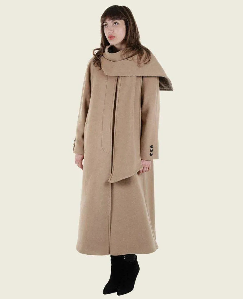 Belted women's cashmere coats in soft pastels for a luxurious feelSCARPIA - Wool & Cashmere Overcoat With Scarf Detail