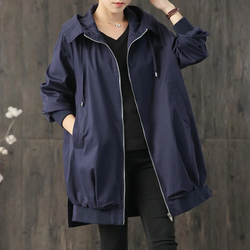 Mid - length women's down coats in a slim fit for a modern and sleek appearanceLuxury Loose fitting fall outwear navy hooded zippered drawstring Coats Women Mid - length women's down coats in a slim fit for a modern and sleek appearanceLuxury Loose fitting fall outwear navy hooded zippered drawstring Coats Women