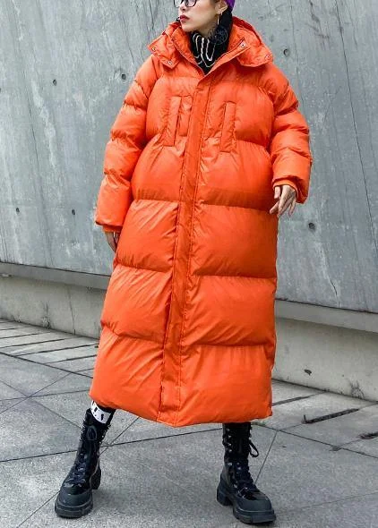 Oversized women's wool coats in a monochromatic look for a trendy outfitLuxury orange outwear oversized down jacket hooded zippered overcoat