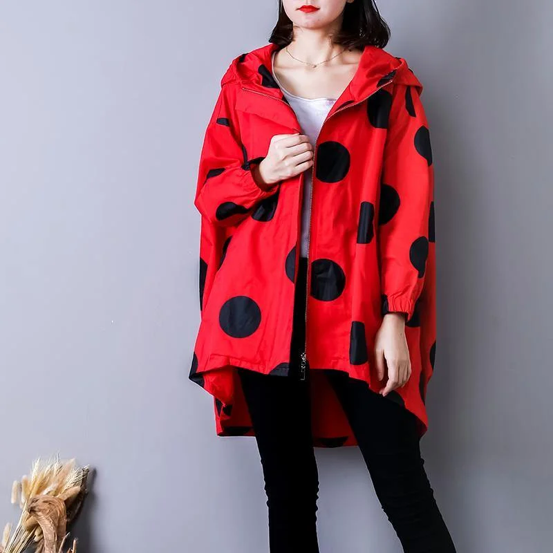 Women's long - sleeve wool coats in a houndstooth pattern for a classic charmLuxury red dotted maxi coat Loose fitting hooded autumn coat Fine low high design coats Women's long - sleeve wool coats in a houndstooth pattern for a classic charmLuxury red dotted maxi coat Loose fitting hooded autumn coat Fine low high design coats