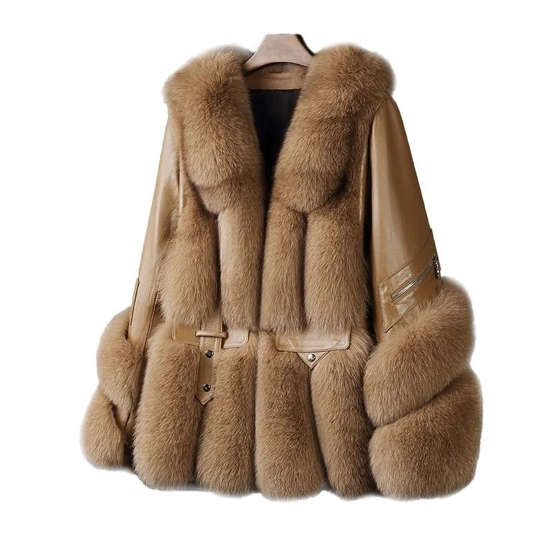 Hooded women's puffer coats in neon colors for high - visibility sportsLuxury Winter Fashion Women's Fluffy Sheepskin Leather Coats & Jackets