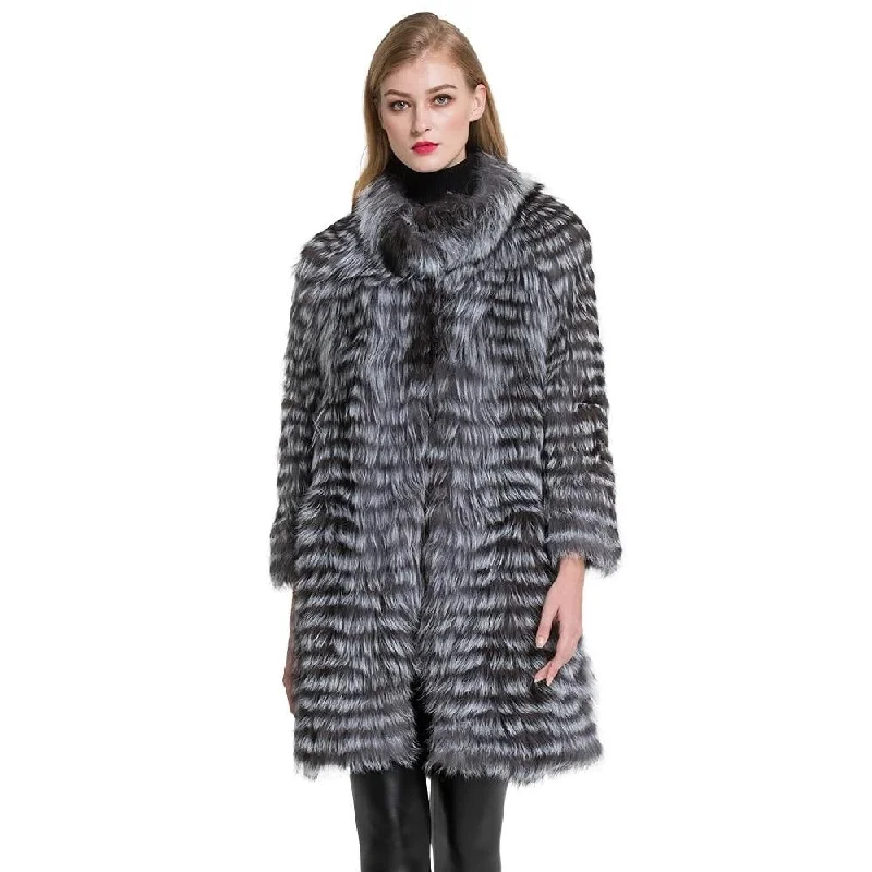 Plus size women's wool blend coats for a warm and stylish winterLuxury Women's Knitted Real Silver Fox Fur Long Winter Coats & Jackets