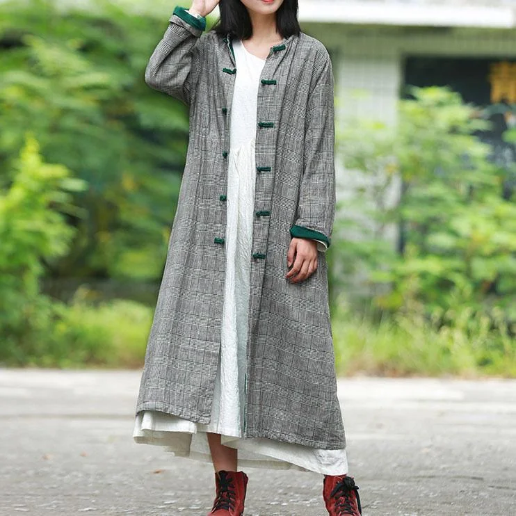 Quilted down women's coats with removable hoods for outdoor activitiesModern stand collar trench coat gray plaid Art jackets fall