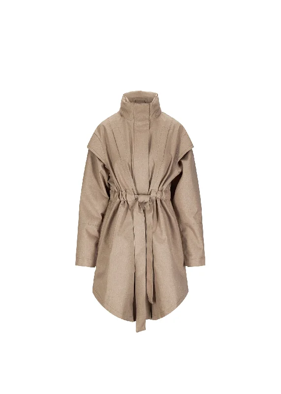 Women's knee - length wool blend coats with a fur collar for added warmthMonsun Coat - Taupe Women's knee - length wool blend coats with a fur collar for added warmthMonsun Coat - Taupe