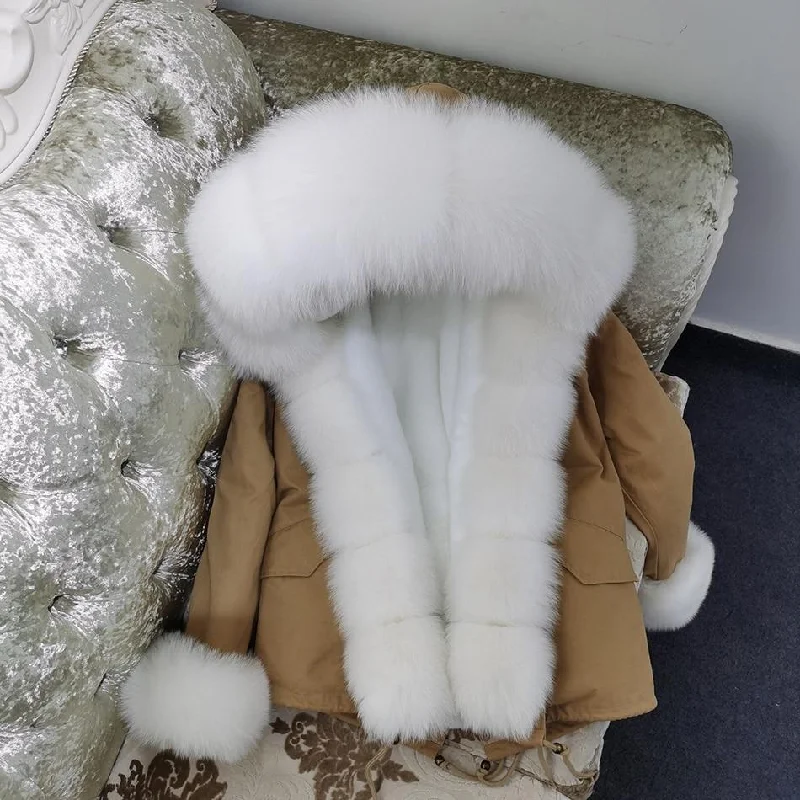 Women's faux fur coats in bright colors for a bold fashion statementNatural Raccoon Fox Fur Coat Thick Warm Full Sleeve Zipper Jacket with Hood