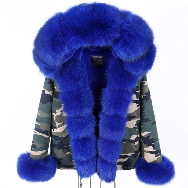 Shearling - lined women's leather coats for ultimate warmth and luxuryNatural Raccoon Fox Fur Hood Coat Big Thick Warm Women's Winter Jacket