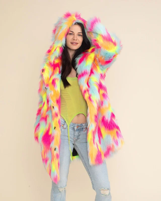 Women's cropped leather coats with silver studs for an edgy lookHooded Women's Faux Fur Coat | Neon Calico Kitty Women's cropped leather coats with silver studs for an edgy lookHooded Women's Faux Fur Coat | Neon Calico Kitty