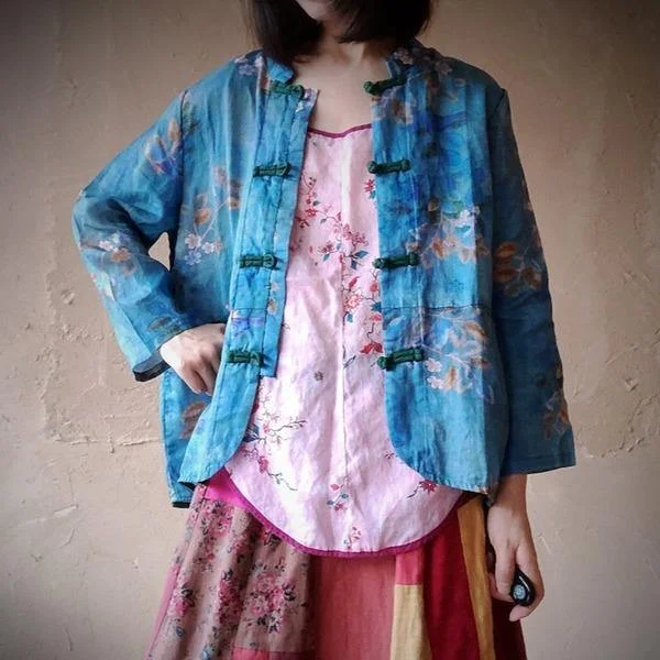Women's reversible down coats with two - tone designs for versatile stylingNew 2020 Autumn Print Flower Ramie Coats Vintage Full Sleeve O-Neck Linen Coats Women's reversible down coats with two - tone designs for versatile stylingNew 2020 Autumn Print Flower Ramie Coats Vintage Full Sleeve O-Neck Linen Coats