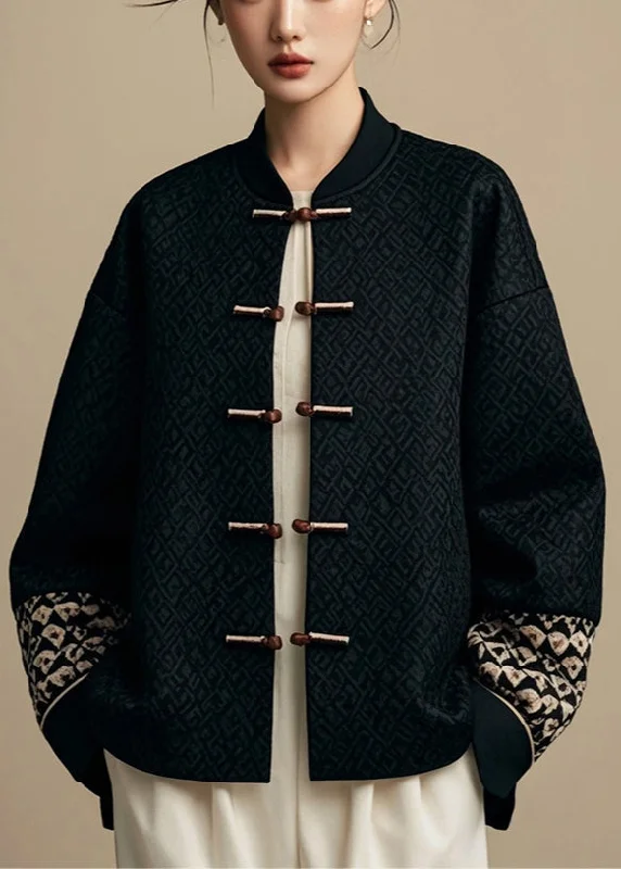 Petite women's wool blend coats with a tailored fit for a flattering silhouetteNew Black Button Patchwork Cotton Coat Fall
