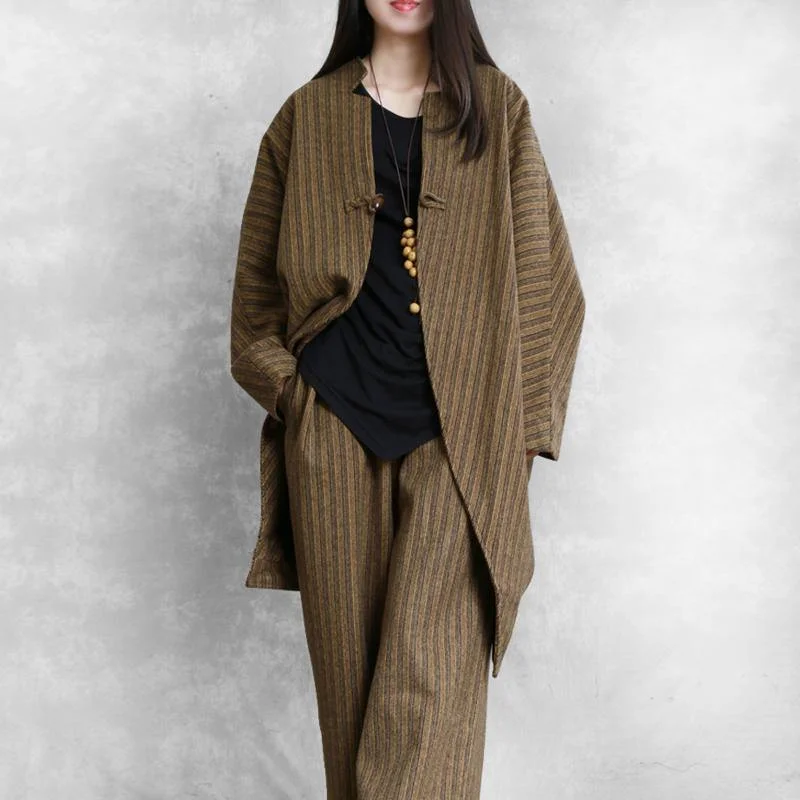 Checkered women's wool coats in a classic pattern for a timeless styleNew chocolate striped Woolen Coats Loose fitting medium length coat fall jacket asymmetric Checkered women's wool coats in a classic pattern for a timeless styleNew chocolate striped Woolen Coats Loose fitting medium length coat fall jacket asymmetric