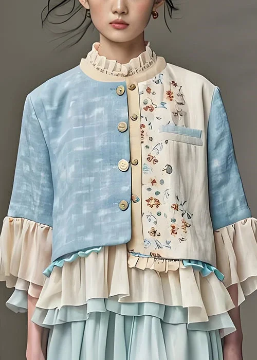 Water - resistant women's trench coats with adjustable cuffs for rainy daysNew Colorblock Ruffled Print Patchwork Cotton Coats Butterfly Sleeve Water - resistant women's trench coats with adjustable cuffs for rainy daysNew Colorblock Ruffled Print Patchwork Cotton Coats Butterfly Sleeve