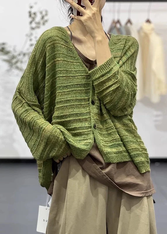 Mid - length women's down coats in a slim fit for a modern and sleek appearanceNew Green V Neck Hollow Out Cotton Knit Coats Fall Mid - length women's down coats in a slim fit for a modern and sleek appearanceNew Green V Neck Hollow Out Cotton Knit Coats Fall