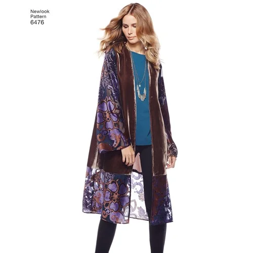 Women's long - sleeve wool coats in a houndstooth pattern for a classic charmNew Look Robes N6476 Women's long - sleeve wool coats in a houndstooth pattern for a classic charmNew Look Robes N6476