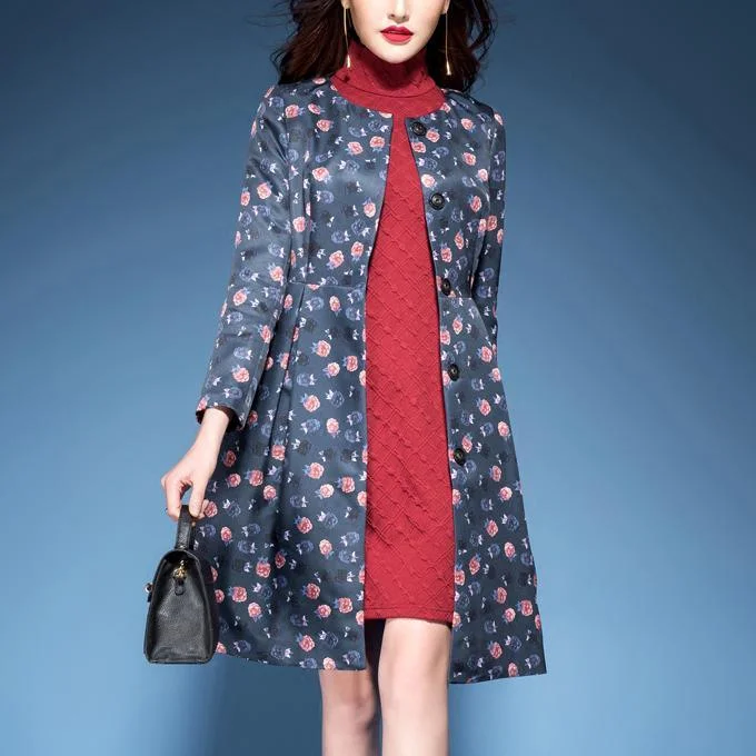 Women's reversible down coats with two - tone designs for versatile stylingnew navy prints cotton blended trench coat slim fit elegant o neck coats Women's reversible down coats with two - tone designs for versatile stylingnew navy prints cotton blended trench coat slim fit elegant o neck coats