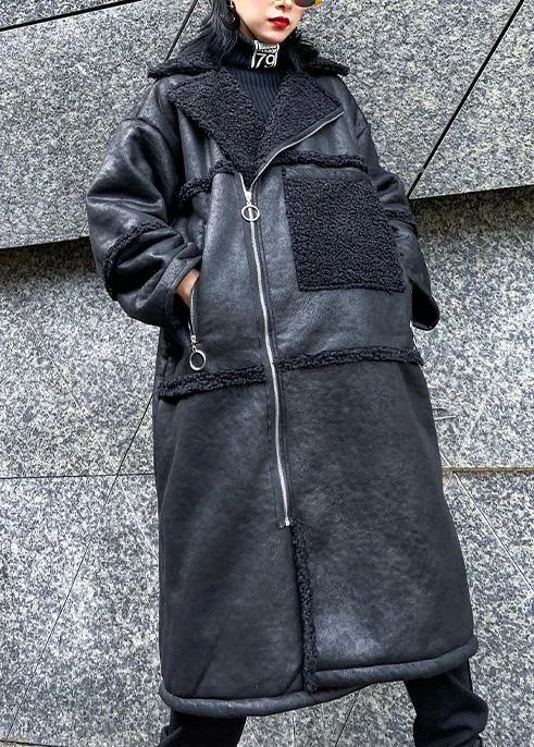 Women's longline double - breasted camel coats for a sophisticated lookNew oversized long jackets winter coats black zippered wool overcoat
