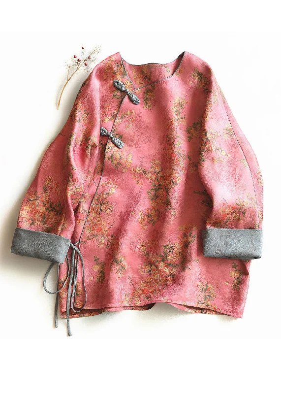Plus size women's wool blend coats for a warm and stylish winterNew Pink Button Print Lace Up Silk Coats Spring Plus size women's wool blend coats for a warm and stylish winterNew Pink Button Print Lace Up Silk Coats Spring