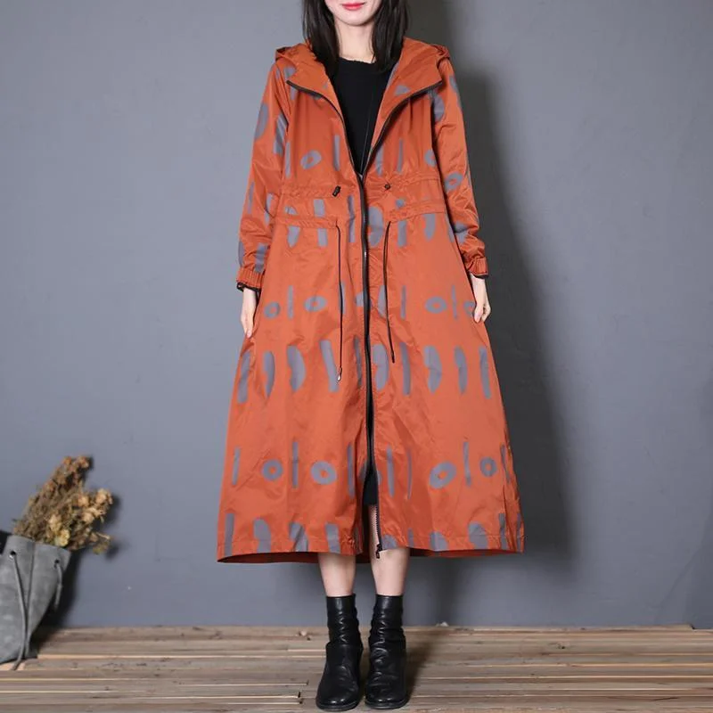 Women's longline double - breasted camel coats for a sophisticated lookNew red prints oversized Jackets & Coats fall jacket hooded
