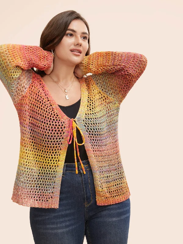 floral print women cardigan for a feminine touchOmbre Cut Out Contrast Tie Knot Cardigan floral print women cardigan for a feminine touchOmbre Cut Out Contrast Tie Knot Cardigan