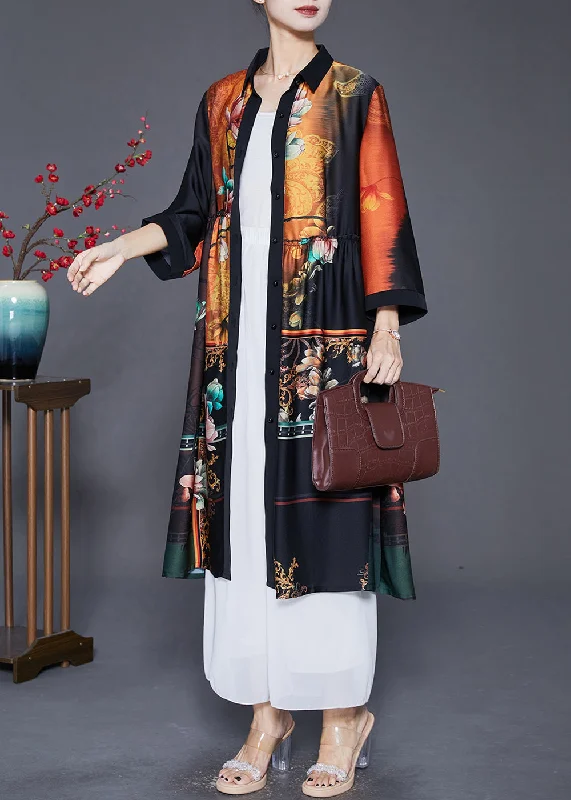 Women's cropped leather coats with silver studs for an edgy lookOrange Print Silk Trench Coats Peter Pan Collar Wrinkled Fall Women's cropped leather coats with silver studs for an edgy lookOrange Print Silk Trench Coats Peter Pan Collar Wrinkled Fall