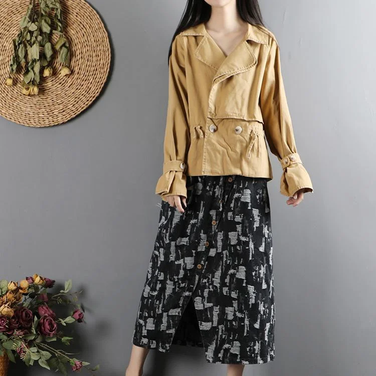 Plus size women's wool blend coats for a warm and stylish winterOrganic drawstring Fine lapel collar tunic coats khaki Art jackets Plus size women's wool blend coats for a warm and stylish winterOrganic drawstring Fine lapel collar tunic coats khaki Art jackets