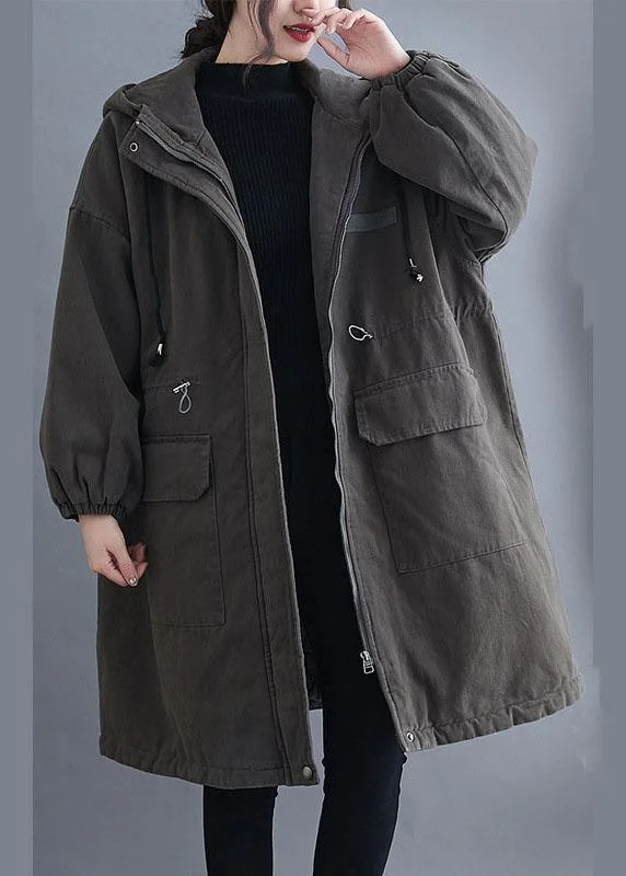 Long women's mac coats in a lightweight fabric for spring showersOrganic Grey Hooded Zippered Pockets Winter Long sleeve Coat Long women's mac coats in a lightweight fabric for spring showersOrganic Grey Hooded Zippered Pockets Winter Long sleeve Coat