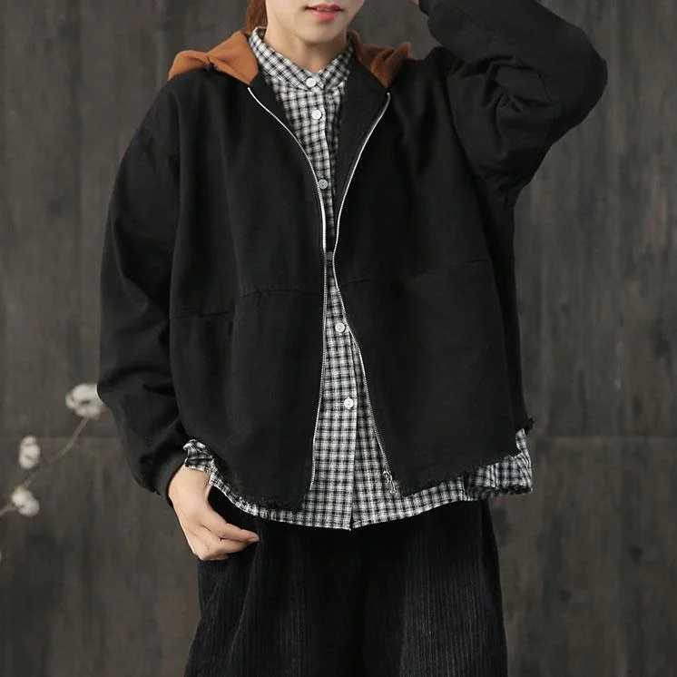 Embroidered women's cotton coats in a bohemian pattern for a unique designOrganic patchwork color hooded cotton Blouse Cotton black short coats fall Embroidered women's cotton coats in a bohemian pattern for a unique designOrganic patchwork color hooded cotton Blouse Cotton black short coats fall