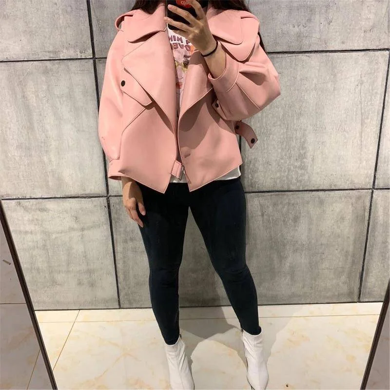 Women's cropped leather coats with silver studs for an edgy lookOversized Fit Big Collar Leather Jacket Women's cropped leather coats with silver studs for an edgy lookOversized Fit Big Collar Leather Jacket