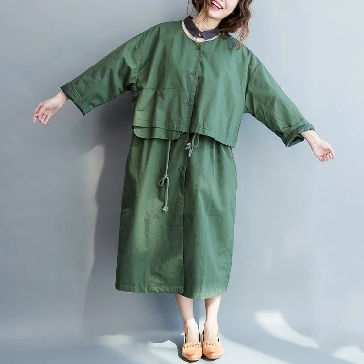 Women's reversible down coats with two - tone designs for versatile stylingOversizee Tea green trench coats womens windbreakers drawstring waist maxi coat