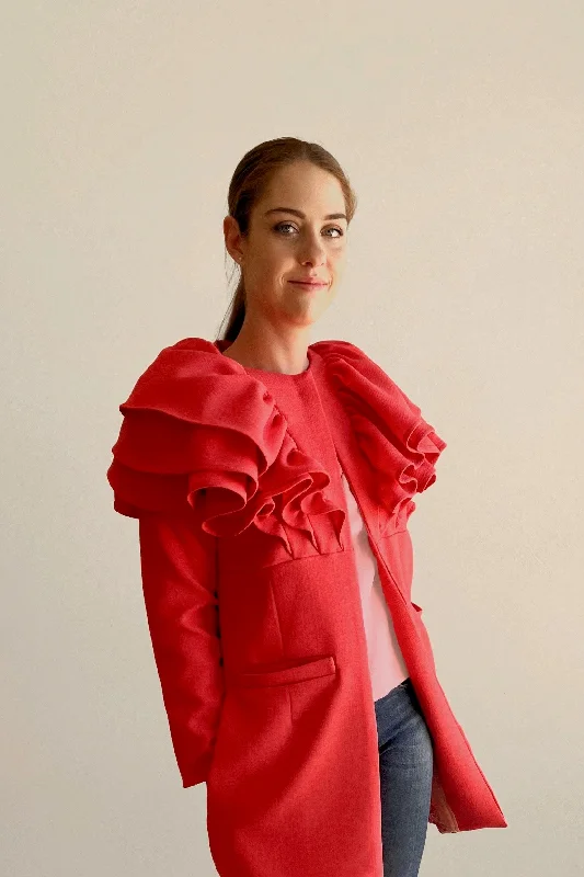 Embroidered women's cotton coats in a bohemian pattern for a unique designPattern Sewciety Epic Ruffle Coat Embroidered women's cotton coats in a bohemian pattern for a unique designPattern Sewciety Epic Ruffle Coat