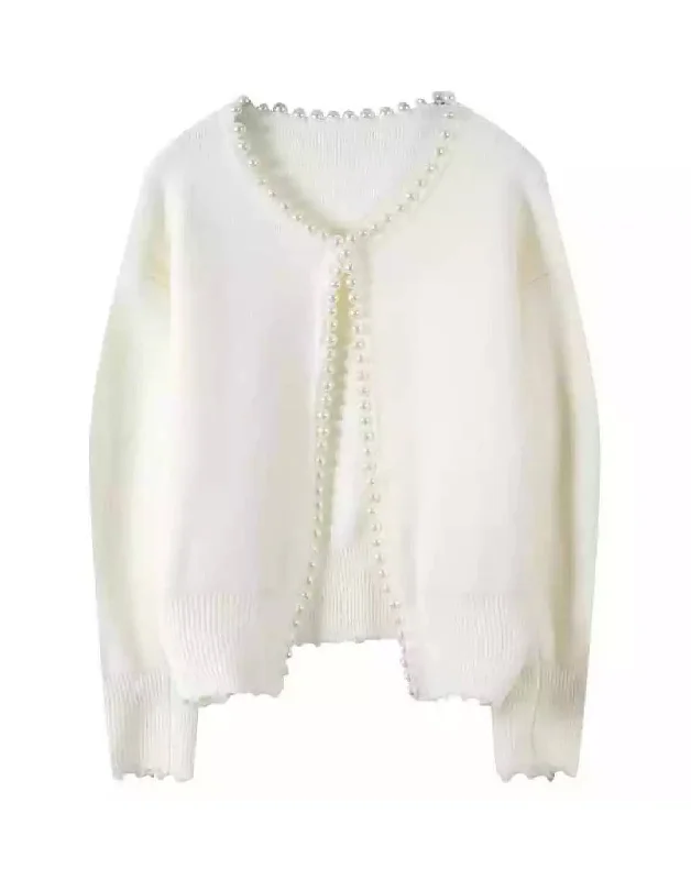 Belted women's cashmere coats in soft pastels for a luxurious feelPearl Neckline Open Cardigan