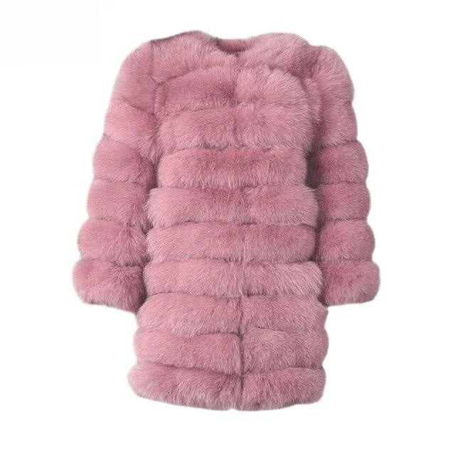 Women's reversible down coats with two - tone designs for versatile stylingPink Color Winter Women's Solid Thick Fur Long Detachable Coats & Jackets