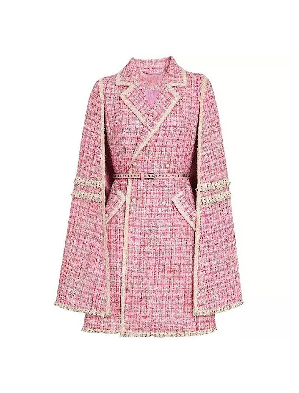 Petite women's wool blend coats with a tailored fit for a flattering silhouettePink Tweed Cape Belted Coat Petite women's wool blend coats with a tailored fit for a flattering silhouettePink Tweed Cape Belted Coat
