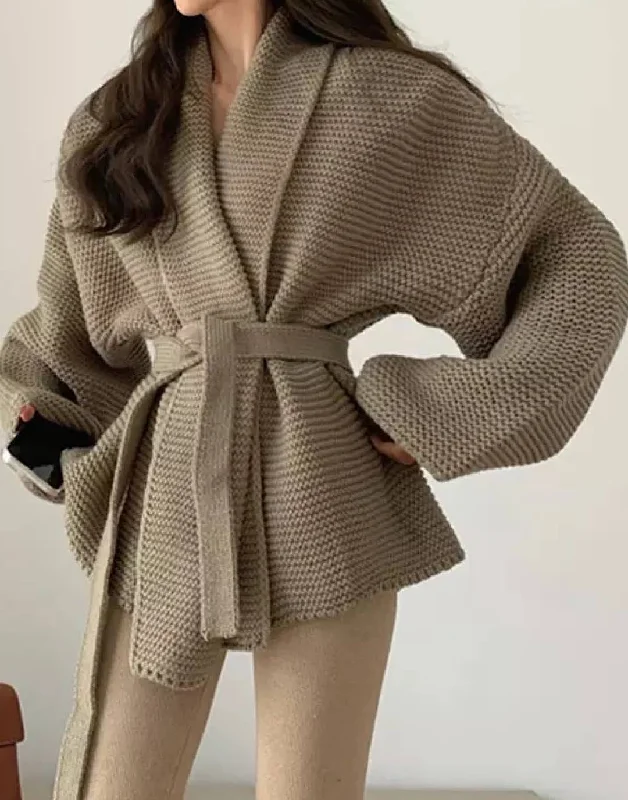 Women's knee - length wool blend coats with a fur collar for added warmthPlain Knit Loose Open Cardigan Women's knee - length wool blend coats with a fur collar for added warmthPlain Knit Loose Open Cardigan