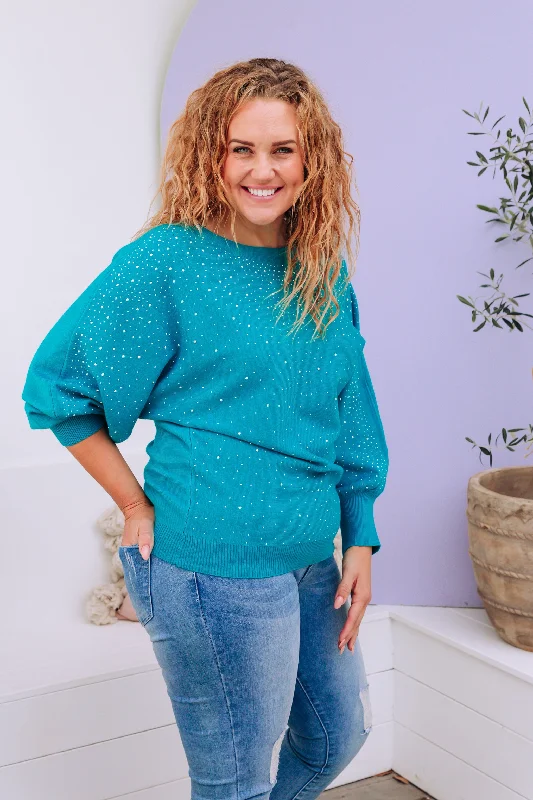 maternity women cardigan for expecting momsTwinkle Embellished Knit in Turquoise