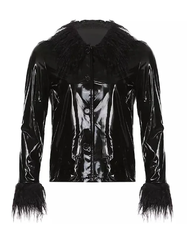 Women's pea coats with brass buttons for a nautical - inspired stylePU Leather Thin Feather Jacket Women's pea coats with brass buttons for a nautical - inspired stylePU Leather Thin Feather Jacket