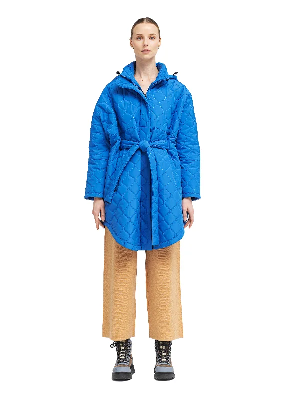 Long women's mac coats in a lightweight fabric for spring showersQuilted Bris Poncho - Palace Blue Long women's mac coats in a lightweight fabric for spring showersQuilted Bris Poncho - Palace Blue