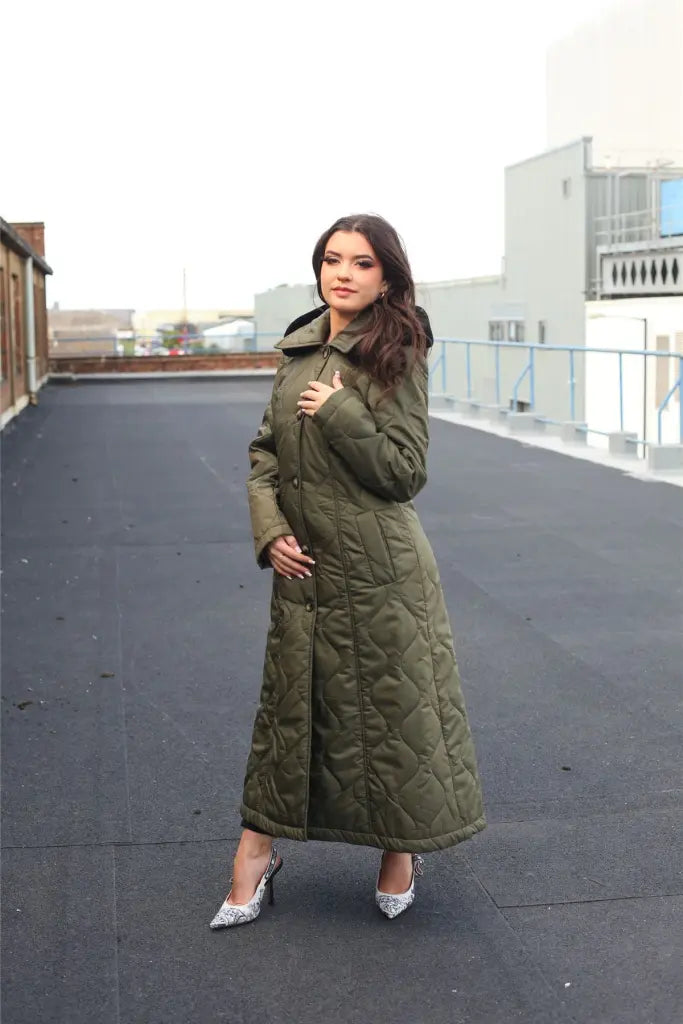 Hooded women's puffer coats in neon colors for high - visibility sportsQuilted Single Breasted Longline Hooded Coat Hooded women's puffer coats in neon colors for high - visibility sportsQuilted Single Breasted Longline Hooded Coat