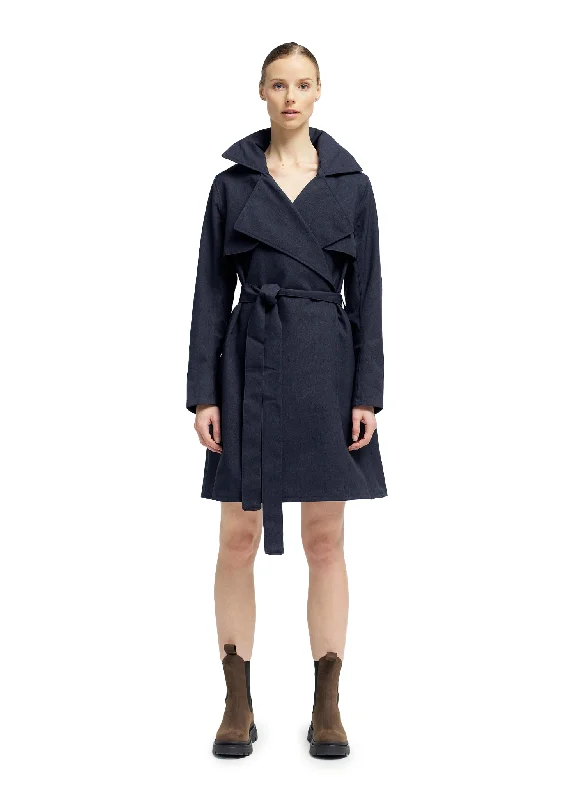 Water - resistant women's trench coats with adjustable cuffs for rainy daysYr Coat - Dark Navy Water - resistant women's trench coats with adjustable cuffs for rainy daysYr Coat - Dark Navy