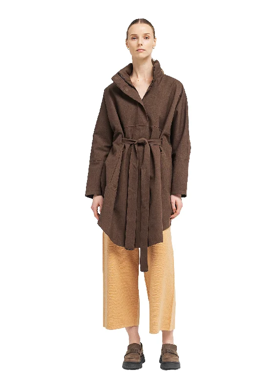 Women's long - sleeve wool coats in a houndstooth pattern for a classic charmBris Poncho - Chocolate Brown