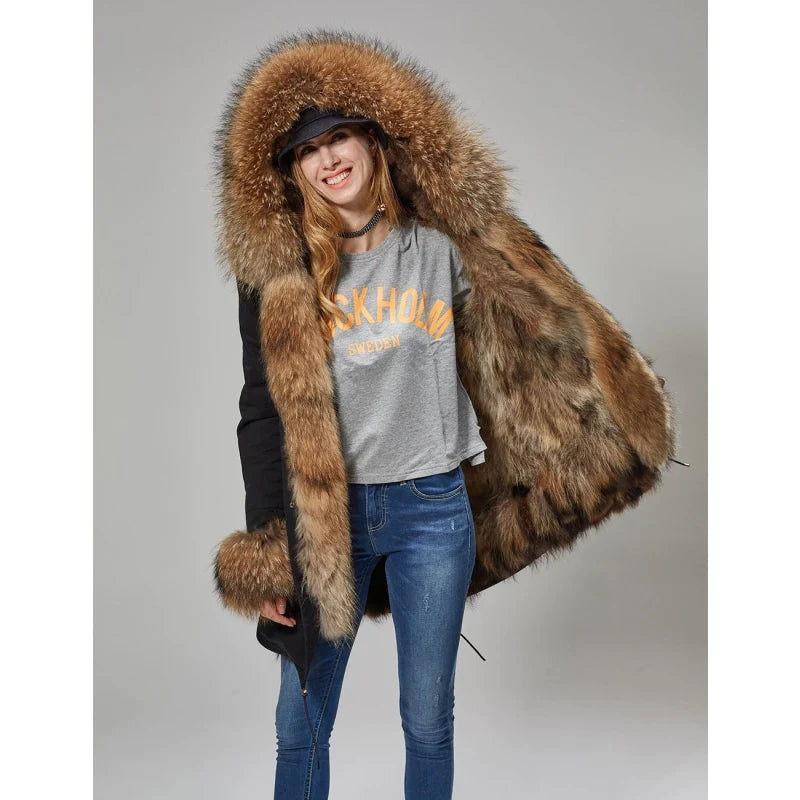 Oversized women's wool coats in a monochromatic look for a trendy outfitReal and Natural Raccoon Fur Collar Big Winter Jacket For Women Oversized women's wool coats in a monochromatic look for a trendy outfitReal and Natural Raccoon Fur Collar Big Winter Jacket For Women